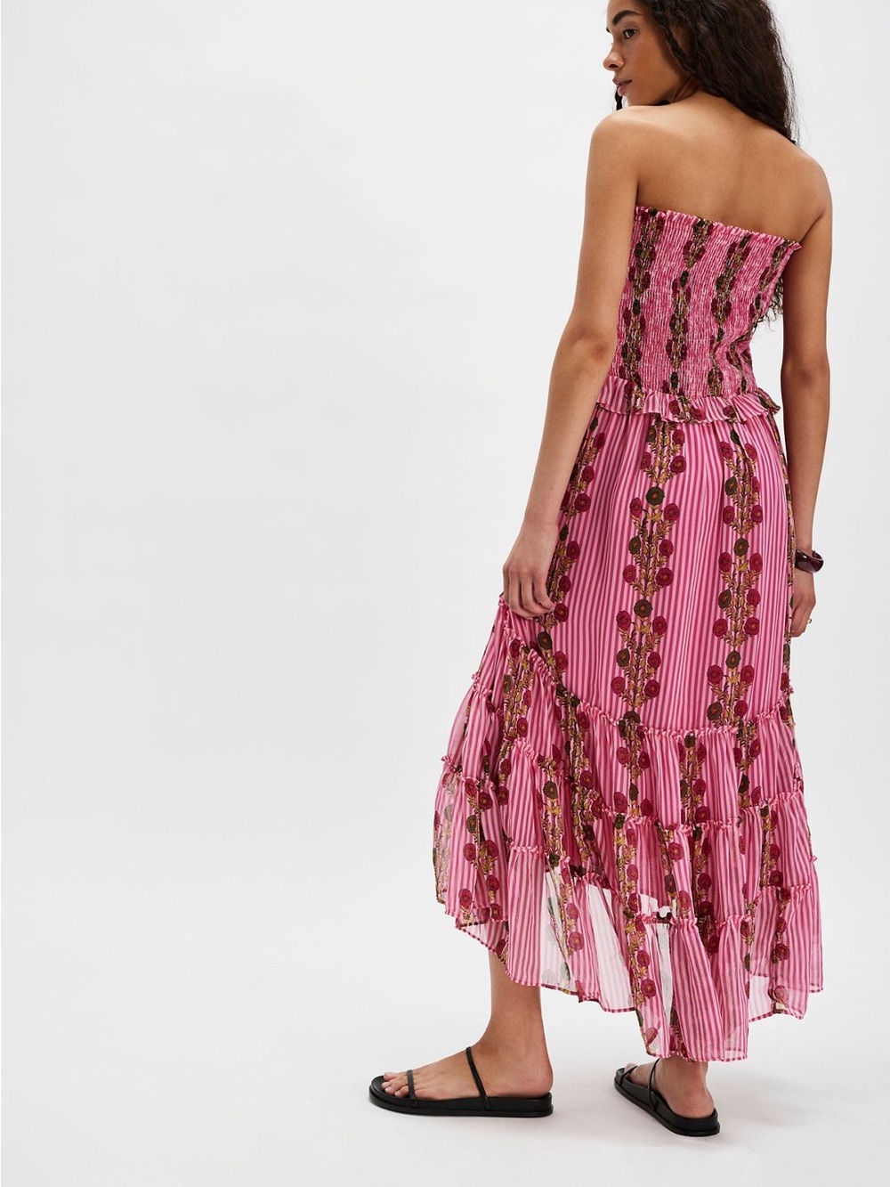 Free People Pink Striped Floral Asymmetrical Maxi Dress - Picture 3 of 9